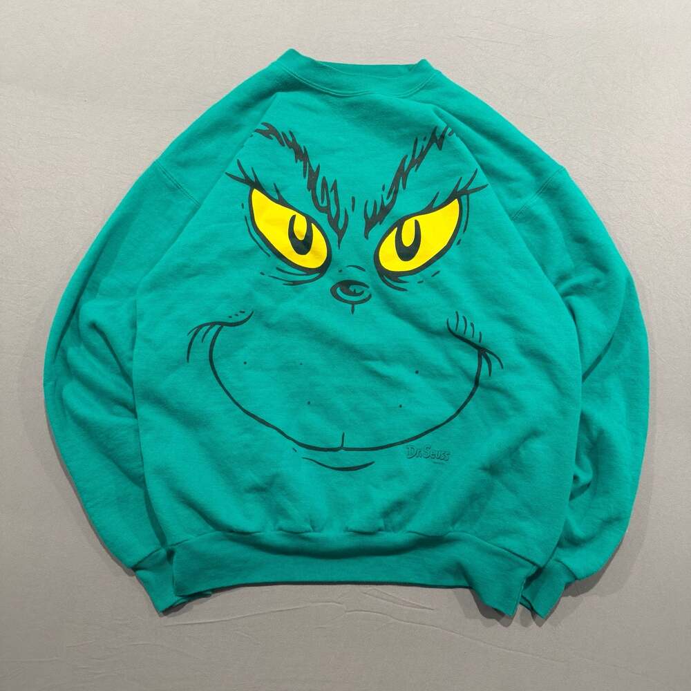 Dr. Seuss The Grinch Face Graphic Green Crewneck Sweatshirt
